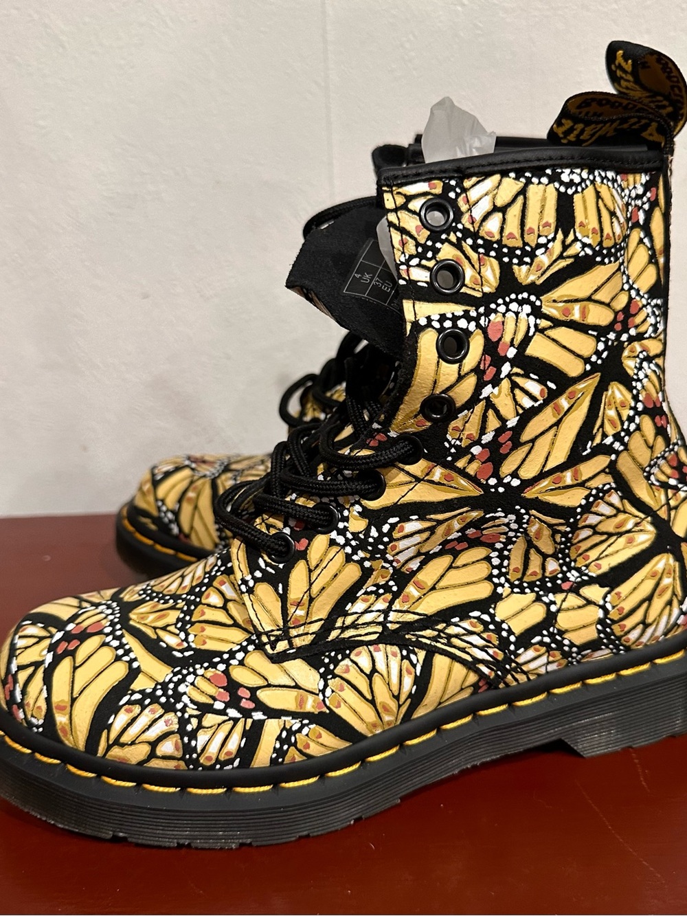 Dr. Martens Women's Butterfly-Print Combat Boots - Yellow/Black